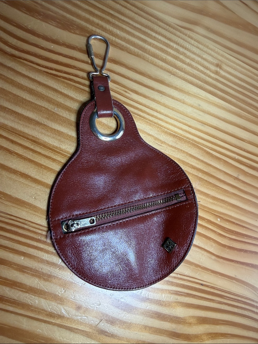 Vintage Borelli Collection Leather Round Coin Purse Pouch Key Chain Charm
